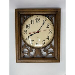 Howard Miller Vintage Wall Clock Rectangle Tiger Oak TESTED  #612-242 Model